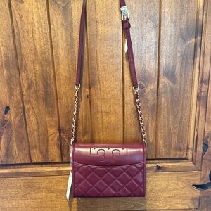Tory Burch Savannah Comb Burgundy Quilted Crossbody Bag